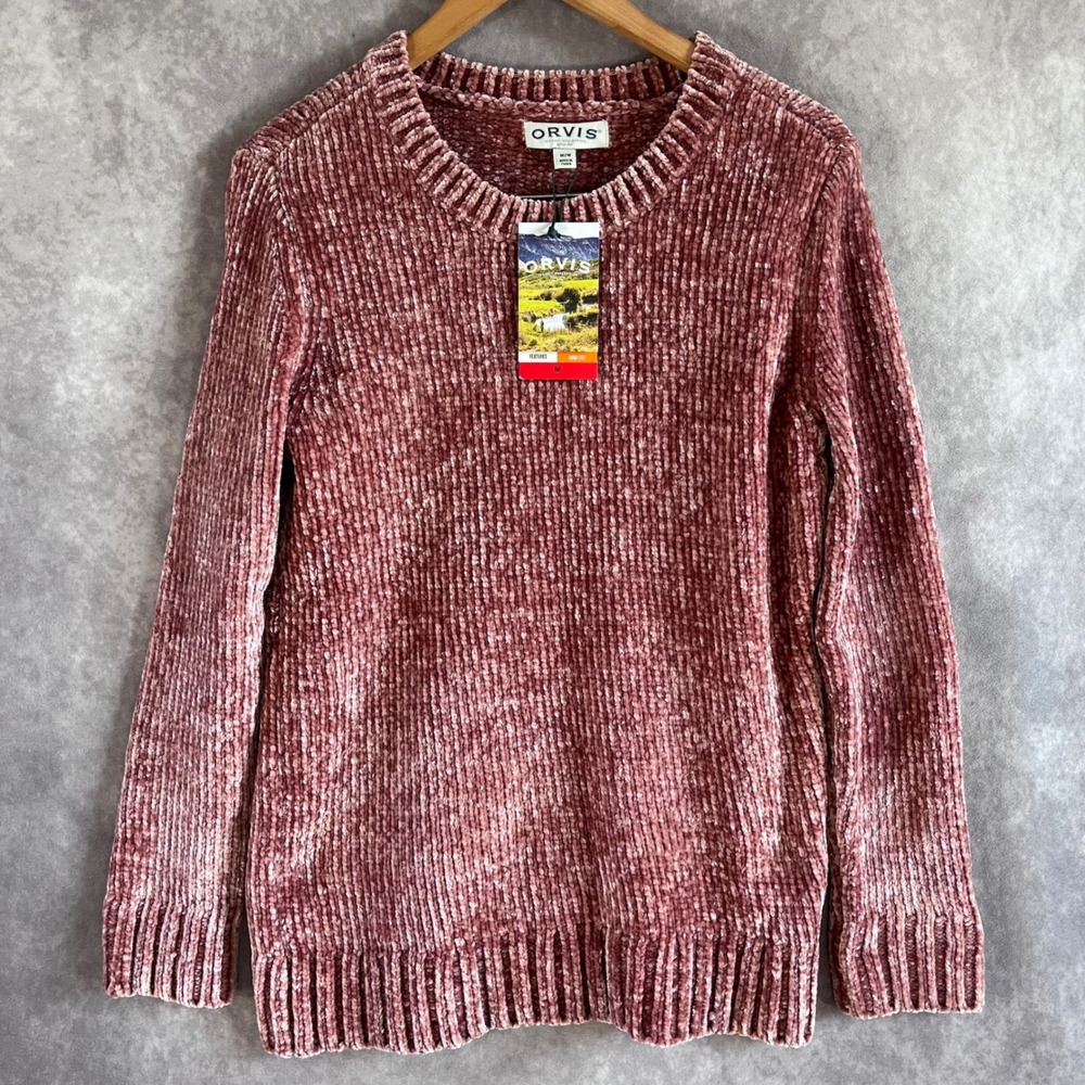 Orvis Chenille Sweater Womens Medium Misty Rose Pink Crew Neck Knit NWT 1235660‎